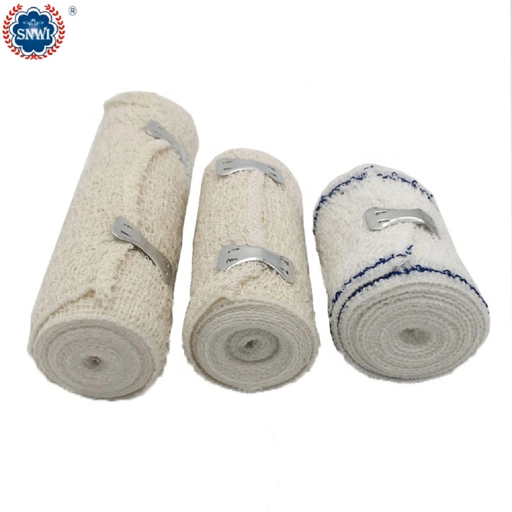 High quality/High cost performance  Emergency Medical Surgical Cotton Disposable Red Blue Line Spandex Crepe Elastic Bandage with Metal Clips