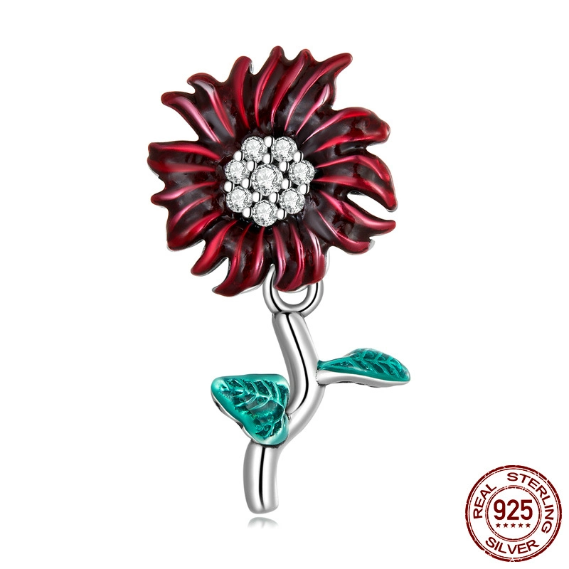 Mode Bijoux Argent 925 pendentif fleur en émail Plant Thème Jewellry Pendentif Charms Collier Bracelet Bijoux en argent sterling