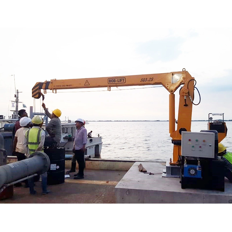 Small Marine Crane Straight Hydraulic Boom Lifting 3 Ton Winch Hook