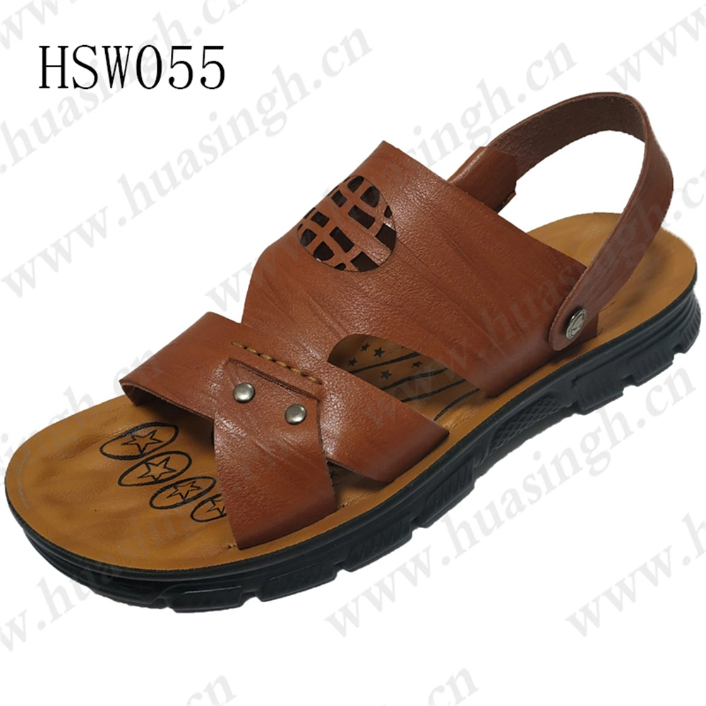 Zh, Classic Hollow Design Men Plus Size Summer Beach Shoes Brown PU Advanced Material Casual Sandals for Seaside Holiday Hsw055
