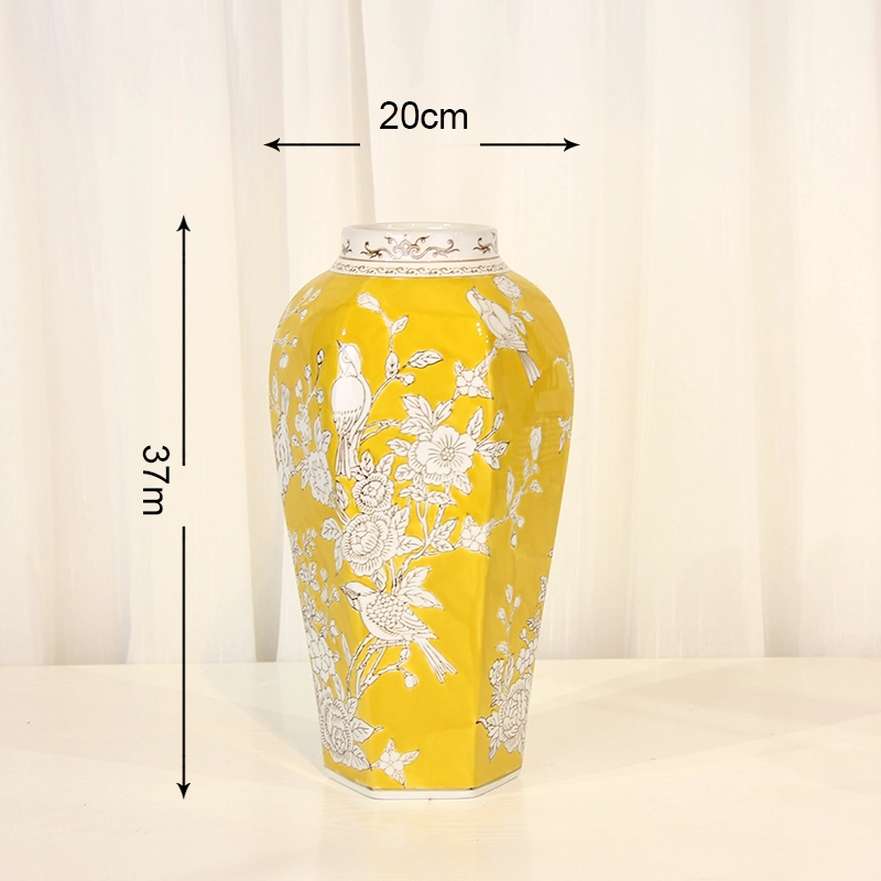 V144 de haute qualité de la Porcelaine Céramique chinoise jaune Antique vase de fleurs de décoration pour la maison