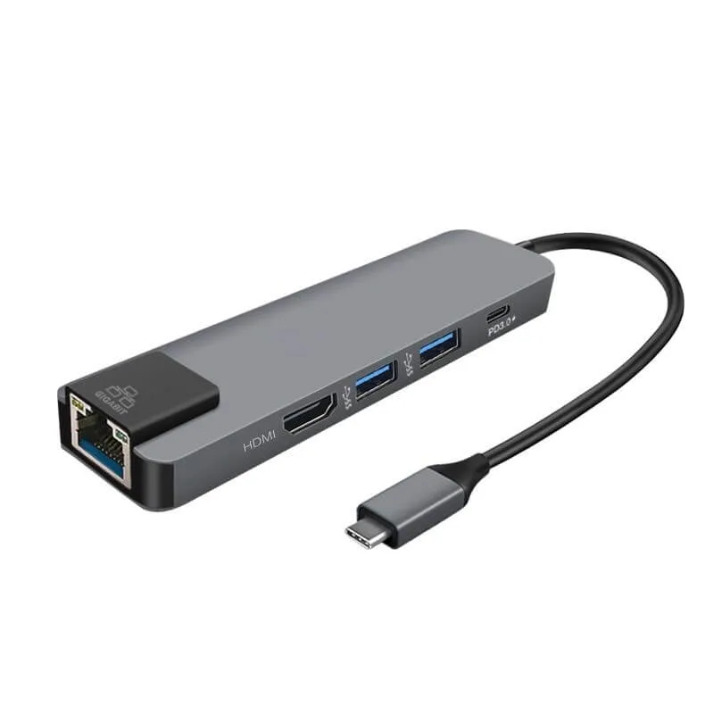 5-in-1 Multifunktions-USB-Hub-Adapter auf LAN Ethernet Pd Fast Wird Geladen