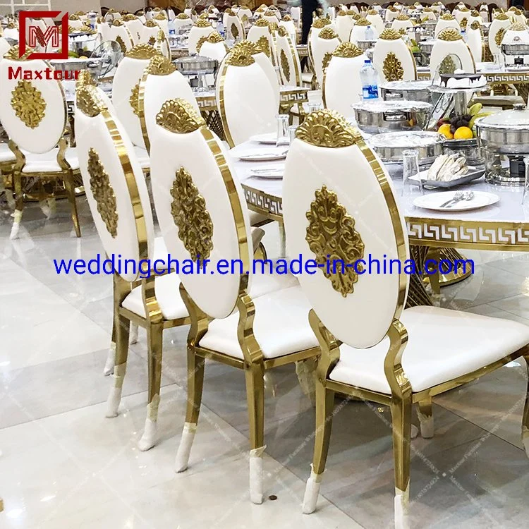De Oro de lujo en acero inoxidable con respaldo alto silla de comedor para el salón de banquetes del hotel