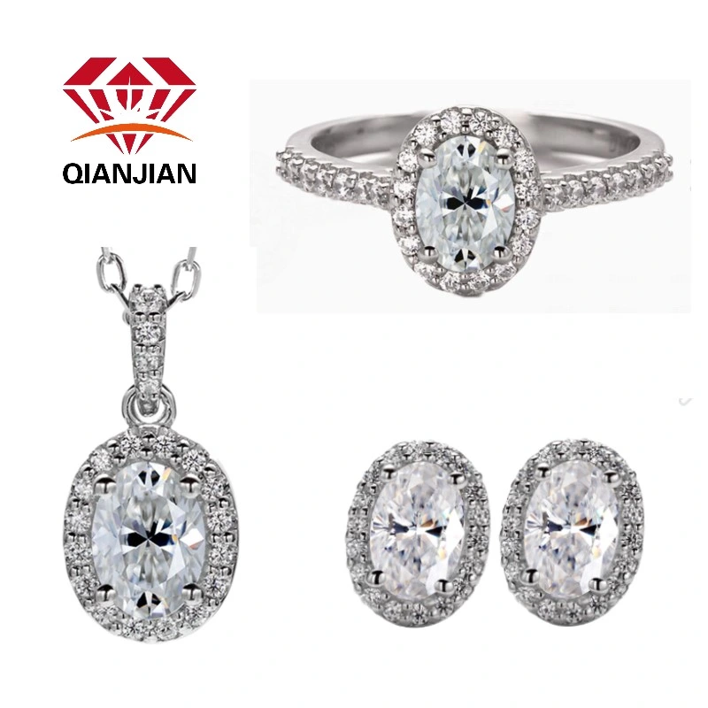 925 Sterling Silver Gold Plated Moissanite Diamond Necklace Earring Ring Fine Jewelry Set
