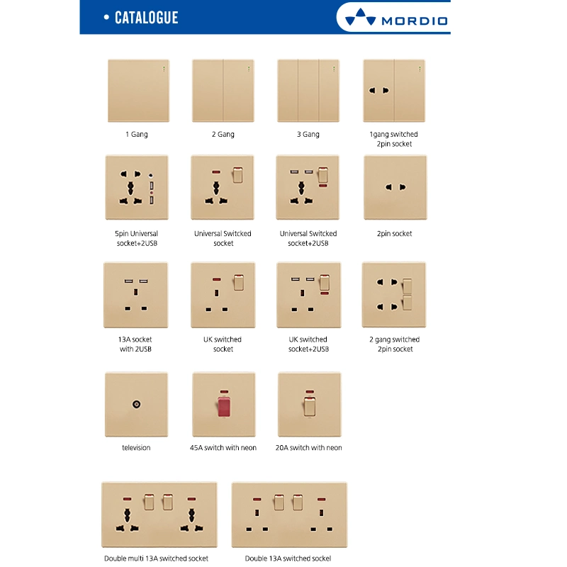 A1 Big Button Gold UK USB Socket Wall Electrical Switched Sockets Switches for Electrical Installation