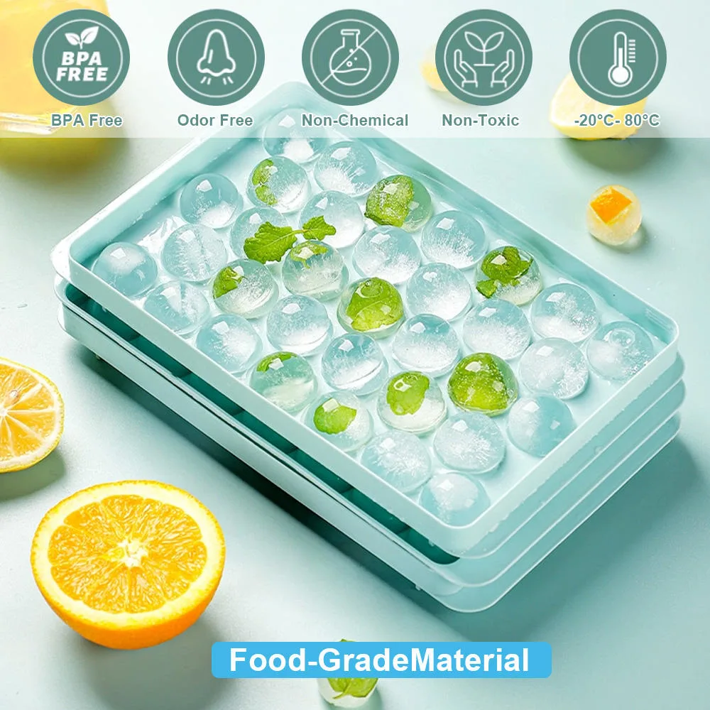 BPA Free Plastic Mini Round Ice Ball Maker Mold Ice Cube Tray with Lid