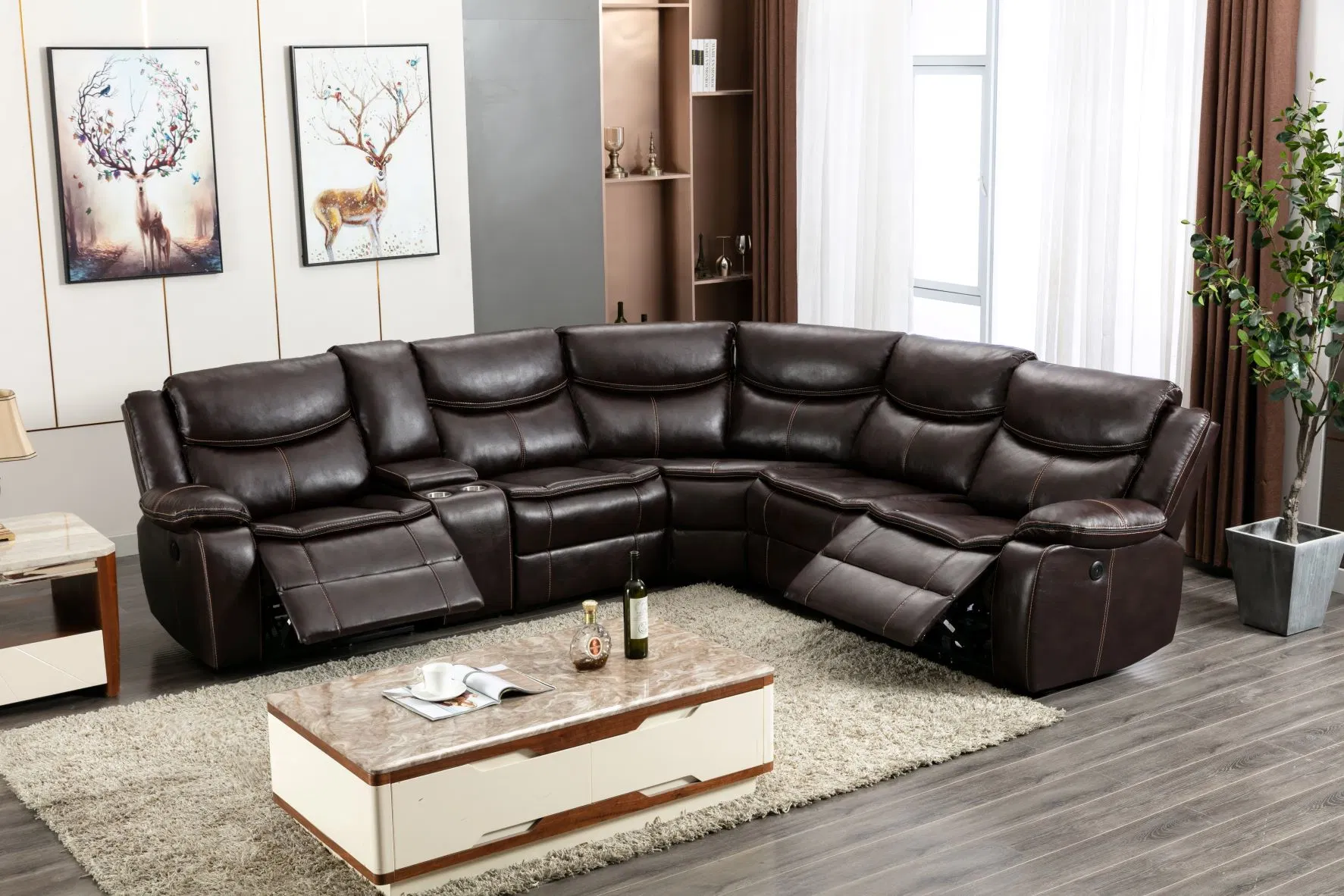 Cy Möbel Modernes Design Technologie Stoff Handbuch Sessel Sofa Set Für (3+2+1) mit überfülltem Kissen und anpassbarem Dropdown-Tisch