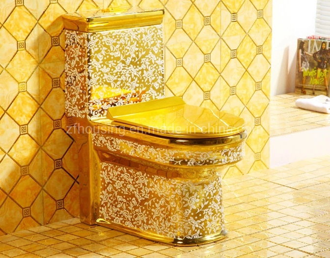 New Large Caliber Silent Gold-Plated Toilet Super Whirlpool One Piece Gold Toilet for Bathroom