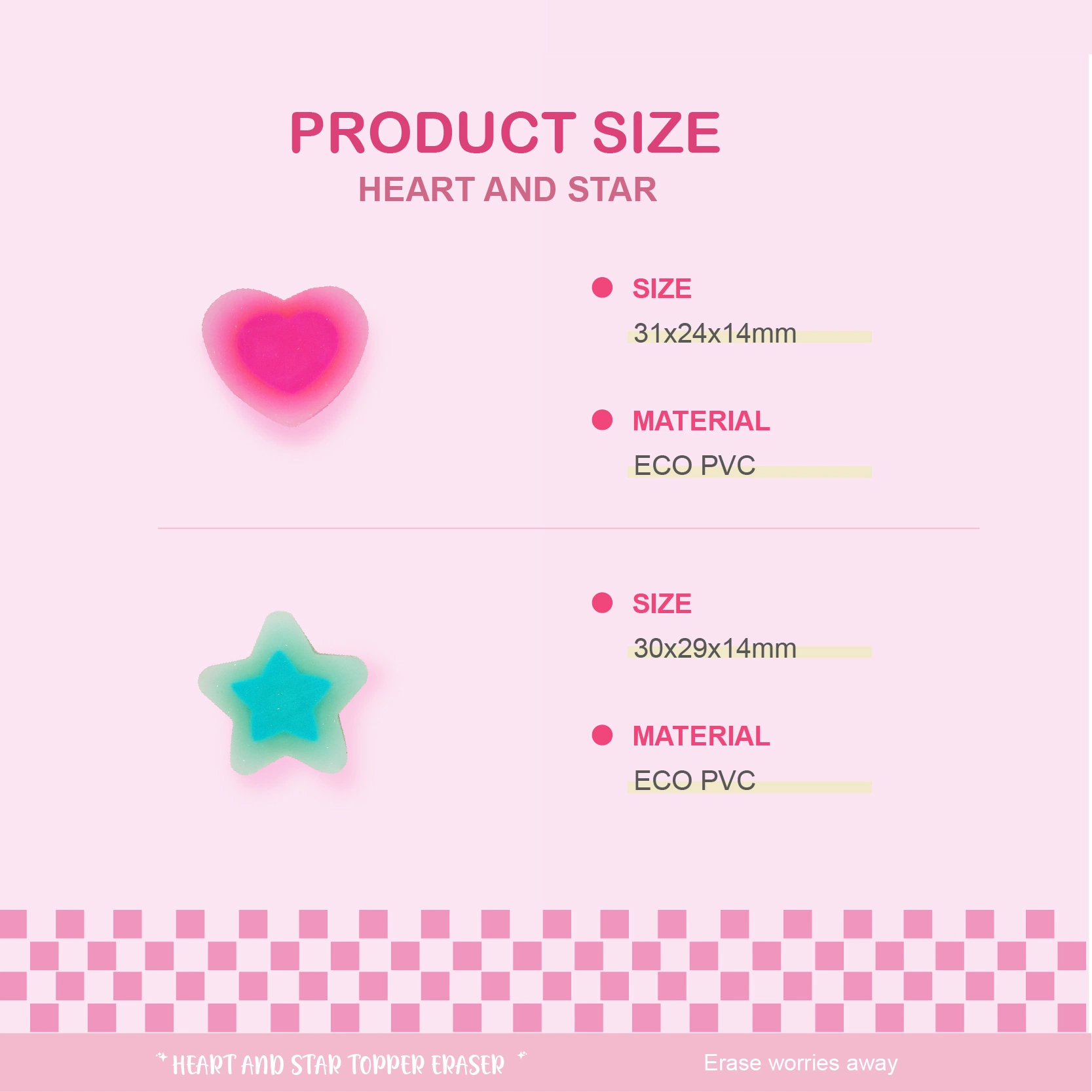 Fashionable School Stationery Eco PVC Glitter Love Heart and Star Topper Erasers (GW402)