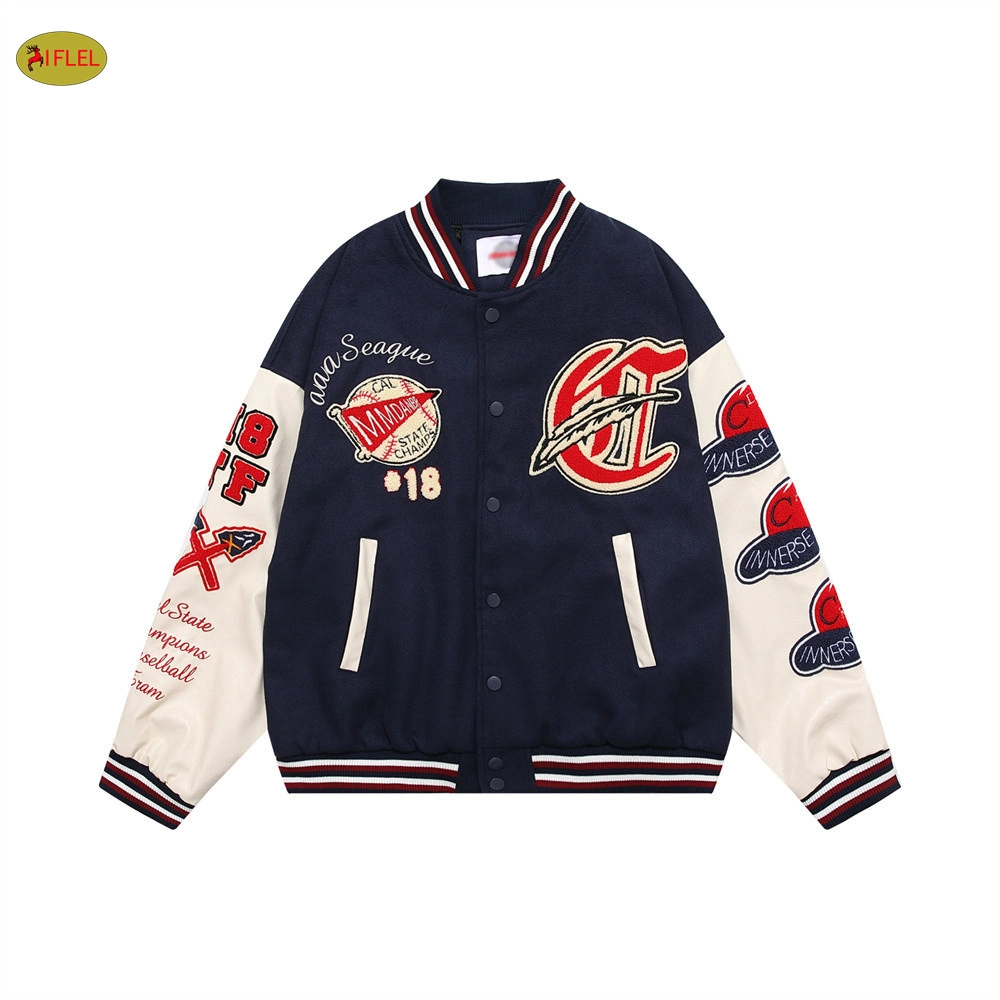 Custom para homem roupas chenille Embroidery Letter Melton Wool Baseball Letterman Fabricante do blusão Varsity