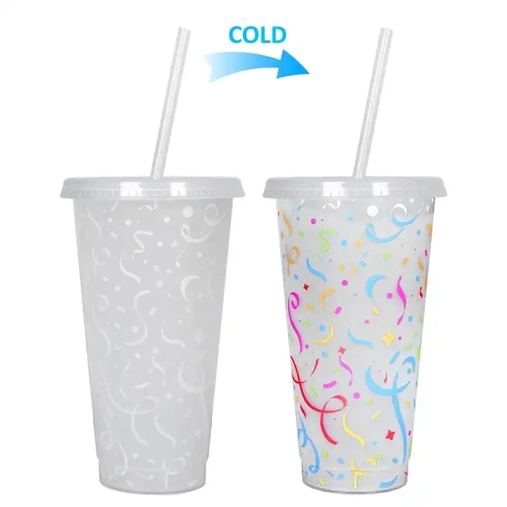 750ml Coffee Reusable Tumbler 24oz Logo Custom Wholesale/Supplier Stadium Cold Plastic Color Changing Ice American Cup with Lid and Straw