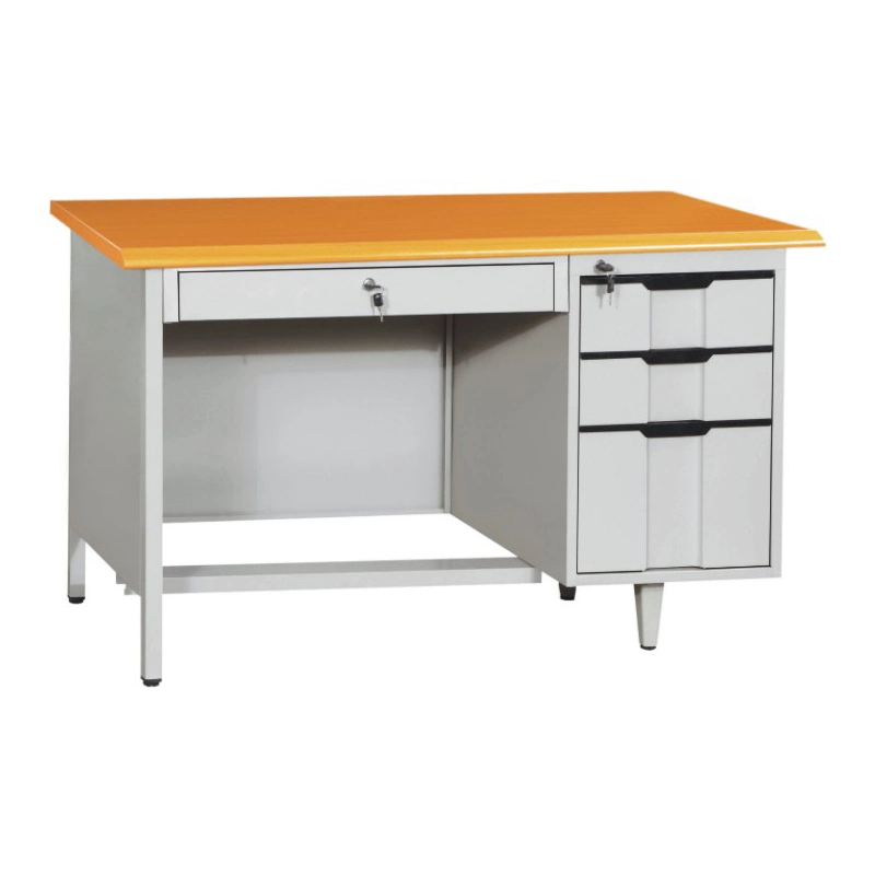 2/3 Tiroirs Table Moderne en Acier Bureau d'Angle Réglable avec Plateau en Bois