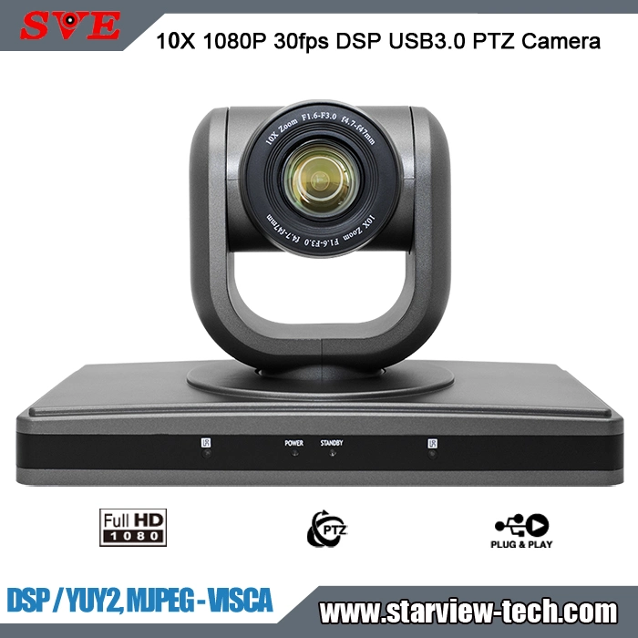 1080P30QPS 10X Zoom 3.0 USB YUY2 Visca PTZ vídeo da Webcam Câmera de conferência