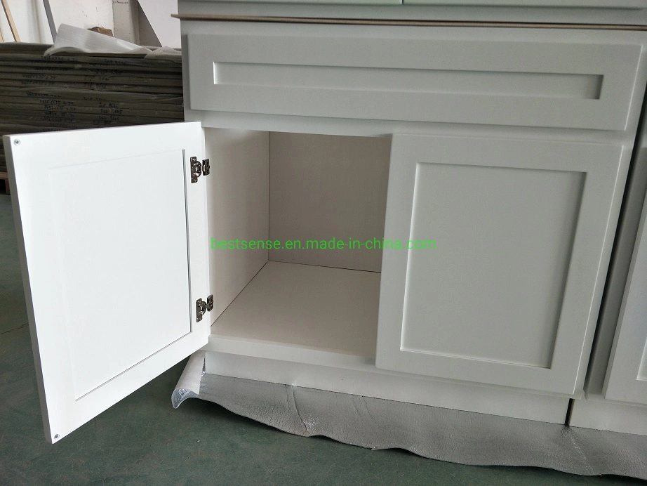 Fully Overlay Hinge Framed Structure Grey Painted Shaker Solid Wooden Kitchen