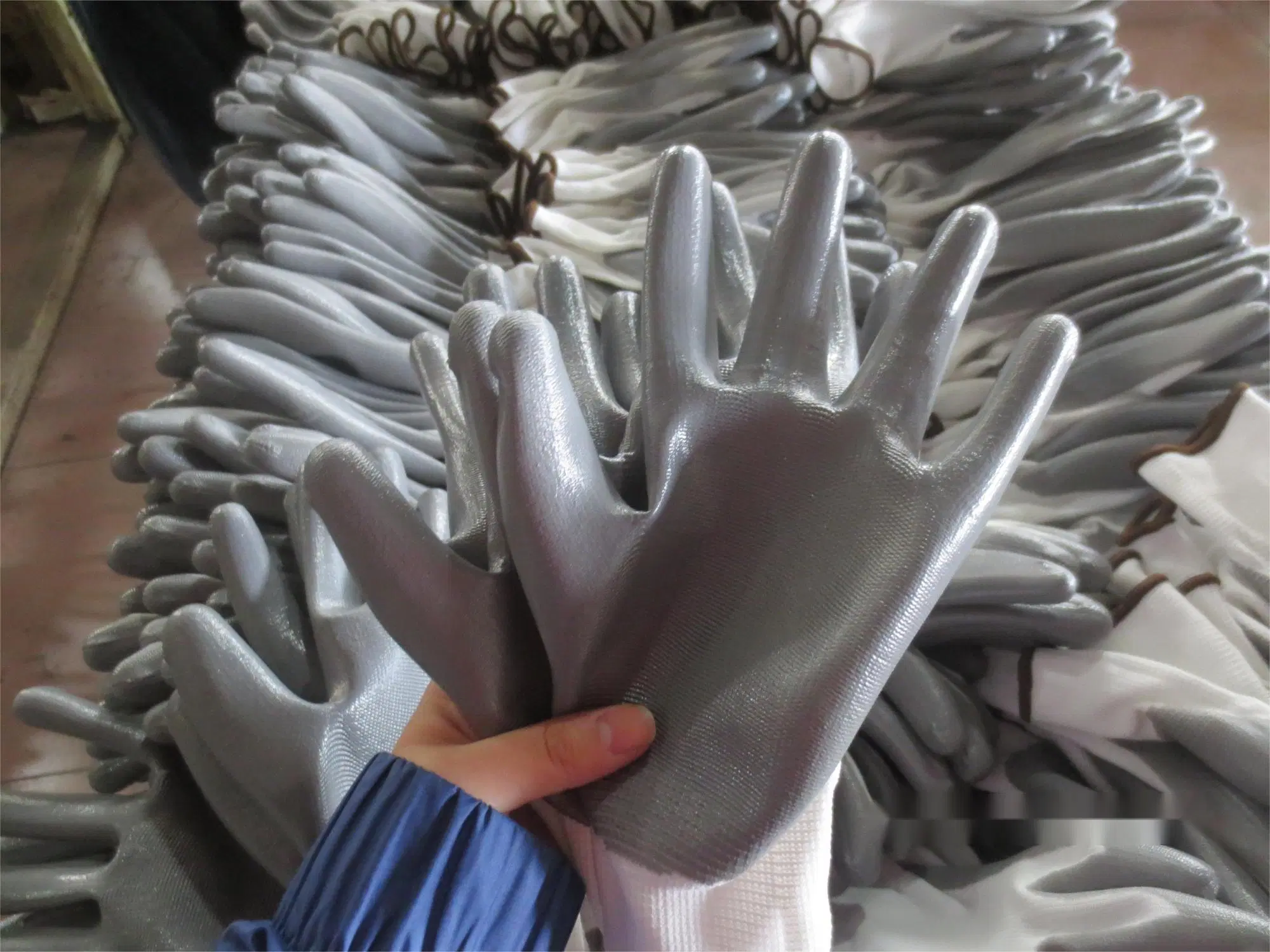 Grey Nitrile Palm Coated Working Labor Protection Gloves CE 2121X