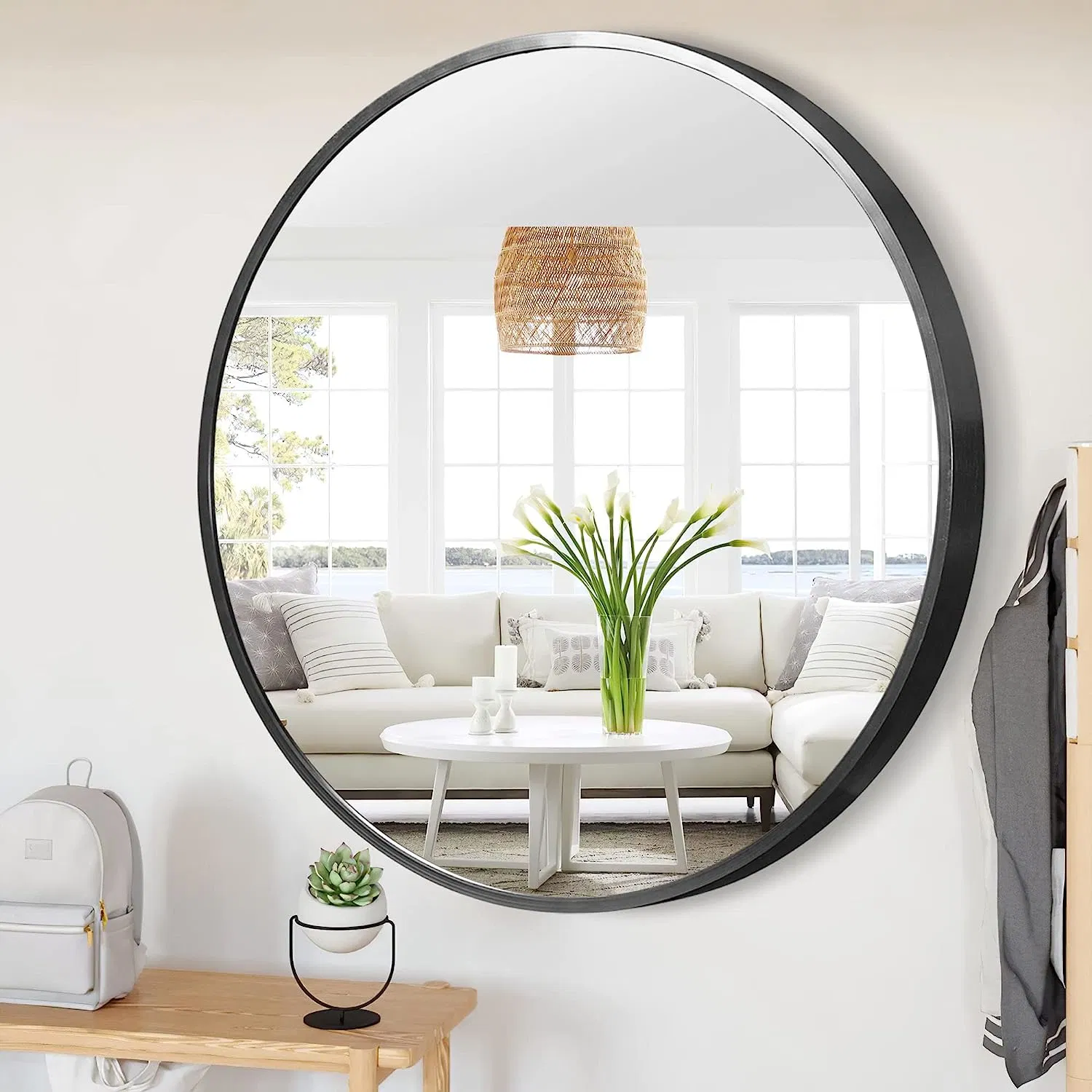 600*600*40mm Black Golden Aluminum Framed Round Bathroom Wall Mirrors