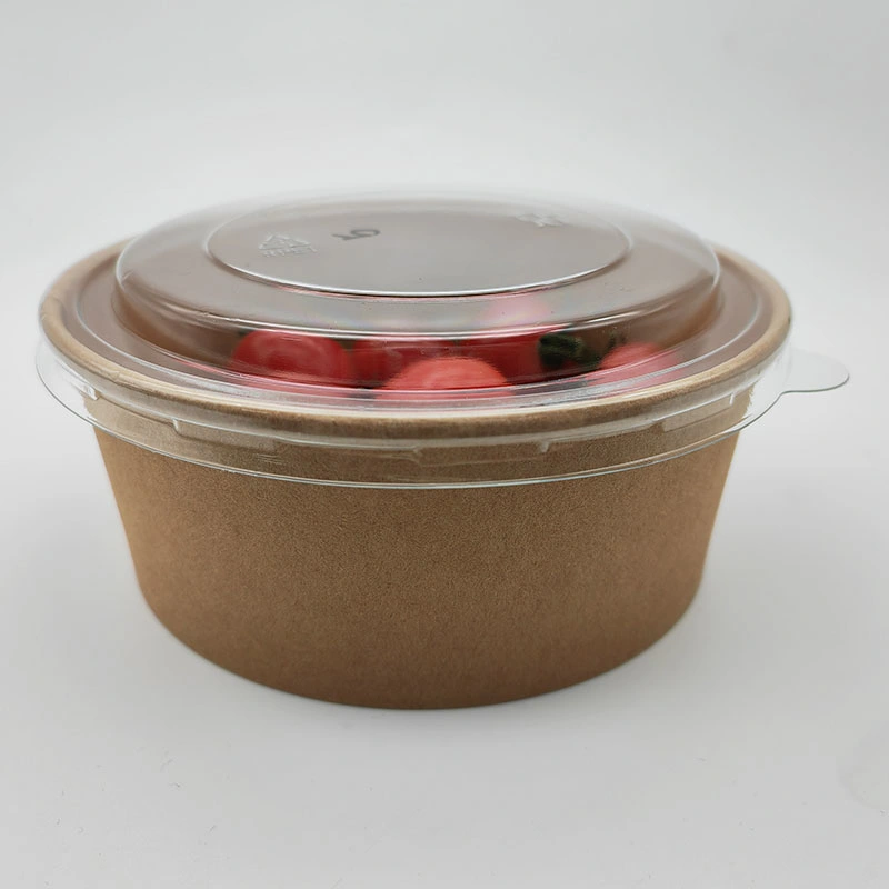 Kraft Paper Salad Bowls with Clear Lids Disposable Round Shape