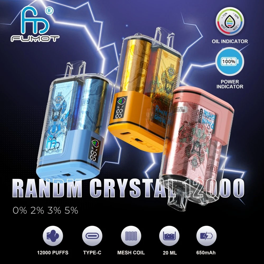 2024 último VAPE desechable Fumot Randm Crystal 12000 Puffs VAPE 20ml capacidad de aceite batería 1000mAh recargable Electrónica cigarrillo Randm Tornado Caja VAPE