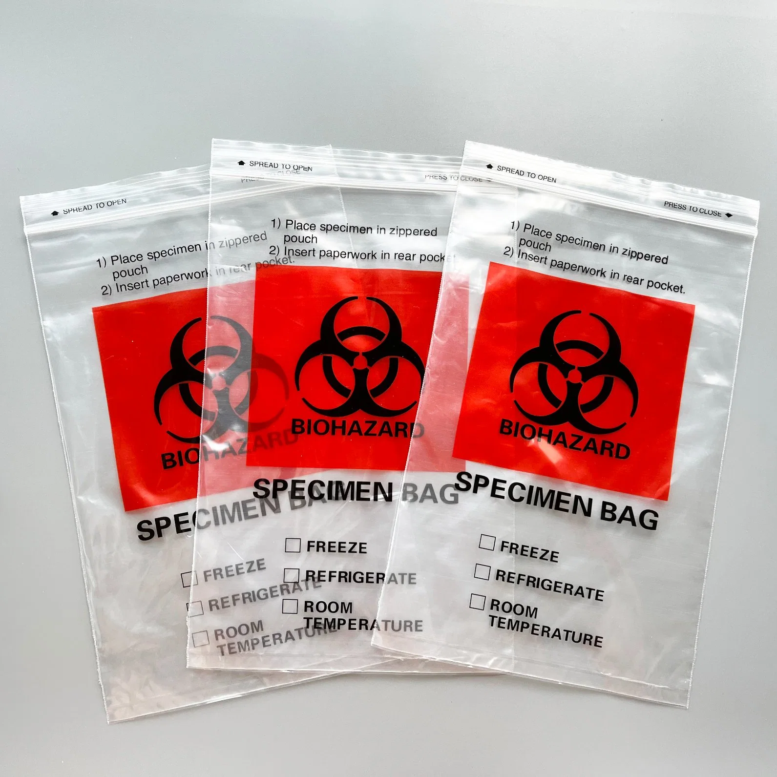 Customized 3 Layers / 4 Layers Laborary Eco-Friendly Biohazard Medical Sample Dental Kangaroo Transport Collection 95kpa Zipper Specimen Bag