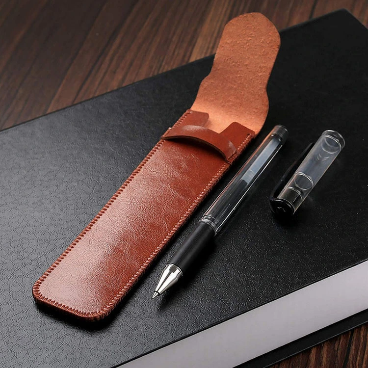 Custom Cowhide Leather Pen Holder Case Stationery Business Gift Pencil Bags