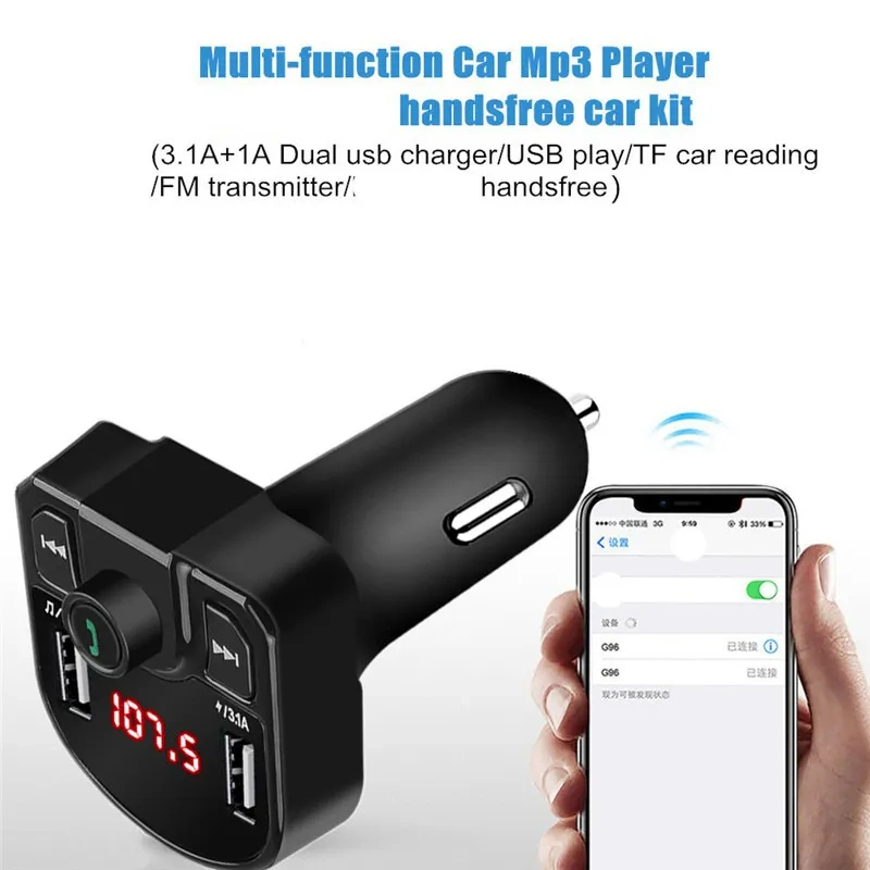 Cargador de USB3,1A puertos Bluetooth-Kit para coche Reproductor Bluetooth-MP3 FM inalámbrico Transmisor