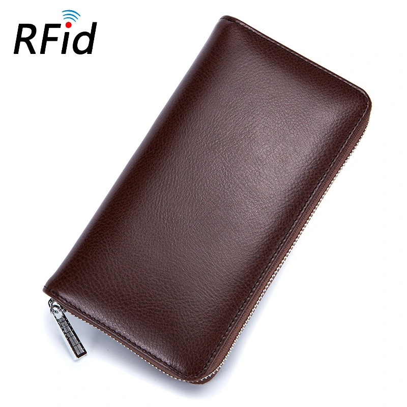 Leather Organ Card Holder Long Wallet Passport Bag RFID Multi Card Multi Function Men and Women Large Capacity Business Card Bag