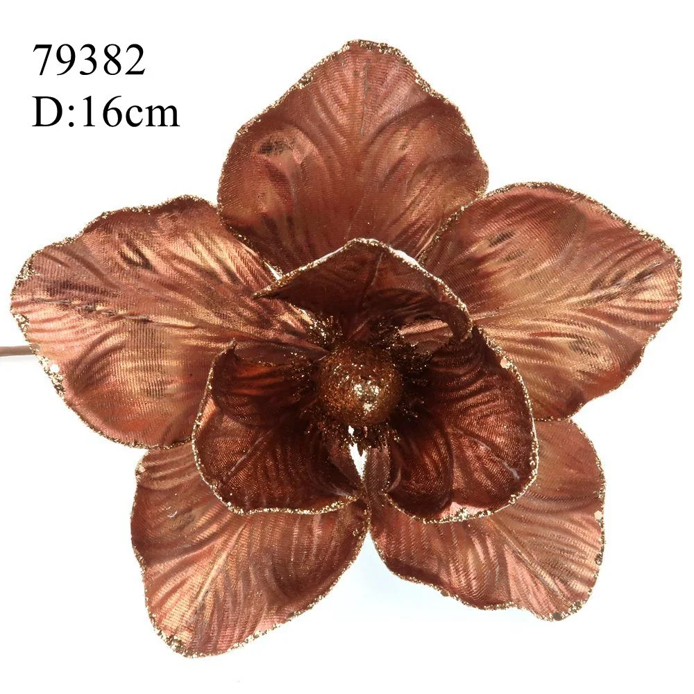 Xmas Christmas Ornament Flowers for Xmas Tree Wreath Garland Decoration Pressed Petal Rose Gold Metallic Christmas Magnolia Flowers