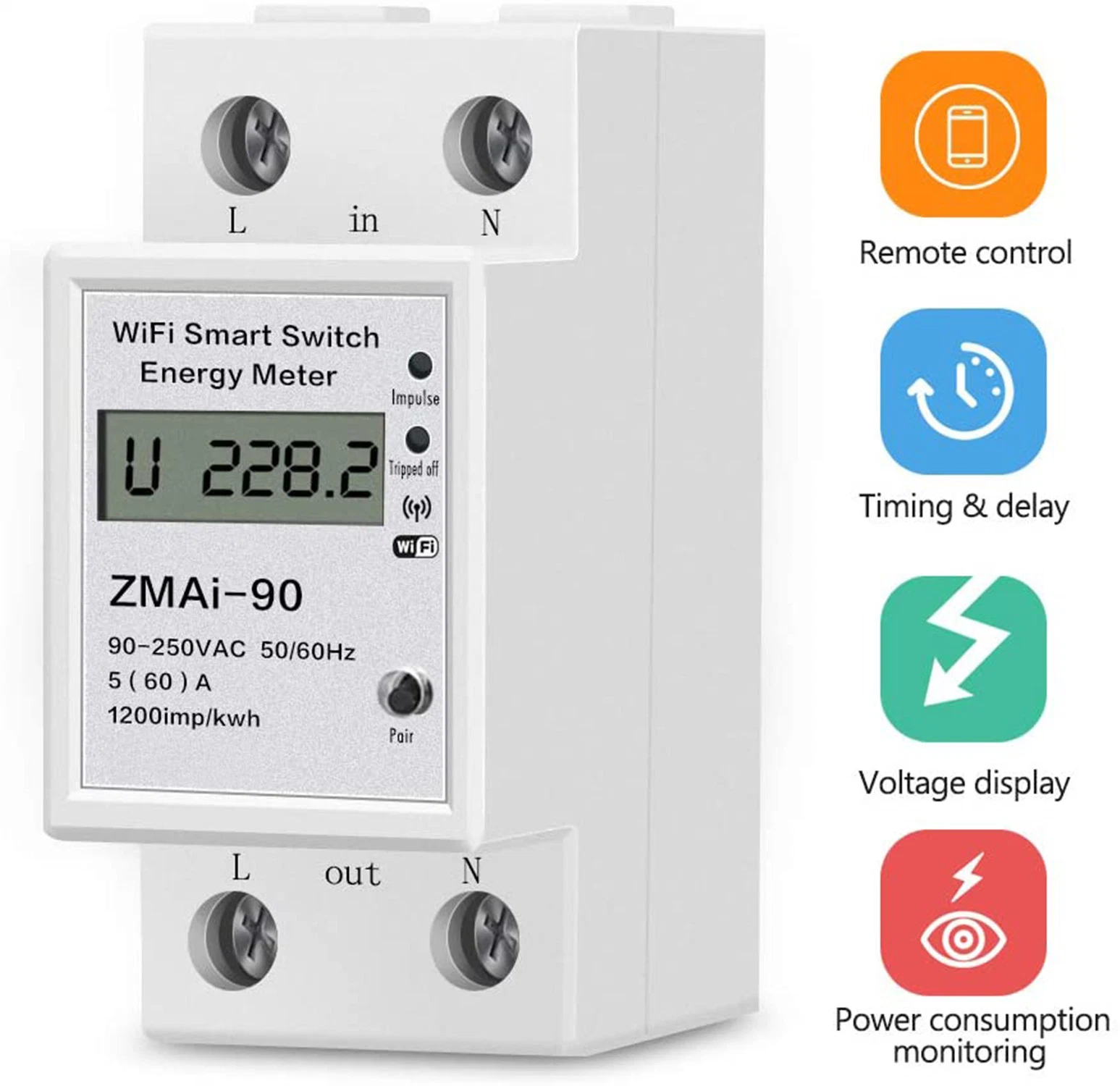 مقياس طاقة Tuya Smart WiFi أحادي الطور مقياس طاقة رقمي واط/ذكي خدمة WiFi مدفوعة مسبقًا مقياس طاقة DIN Rail Analog وDigital Class 1