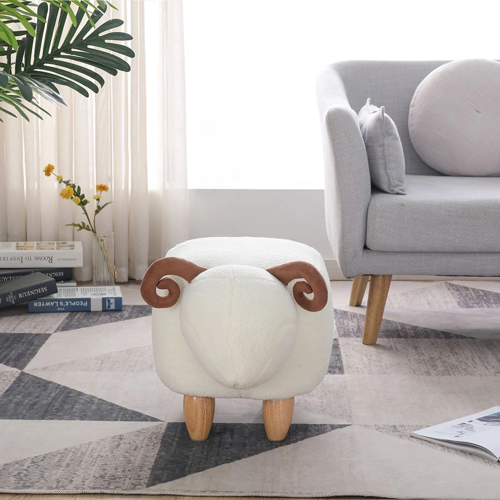 Home Cartoon Chair with Solid Wood Legs, Decorative Footstool for Living Room