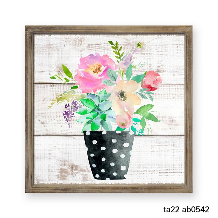 Flowers and Vase Colorful Bright Unique Fashion Custom Solid Wood Frame Prompt Vintage Wood Drawing Gifts & Crafts Paintings