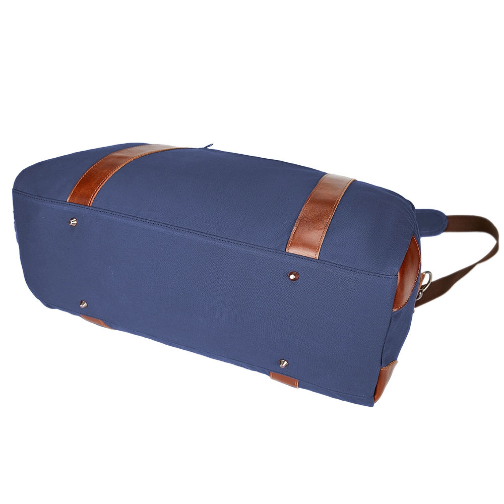 Lona de Algodão Overnighter Duffel Mala Factory Guangzhou Mulheres e Homens Ginásio Duffle Saco de desporto com pele genuína (RS-1917110) preço 10% de desconto