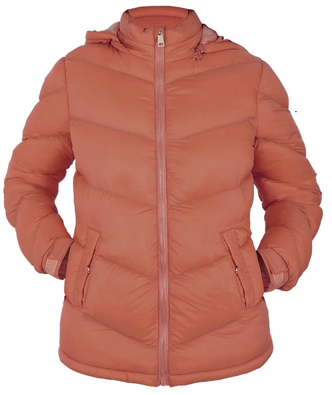 Ladies Puffer Jacket Women&prime; S Padding Fashionf Fake Down Zip-up Warm Coat with Hood Clothing Apparel