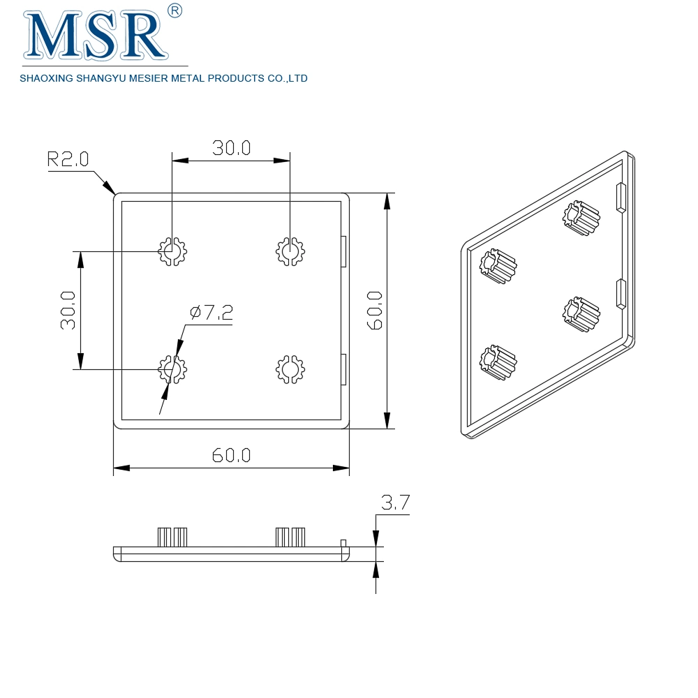 Existing Goods Ob6060A Black or Grey End Cap for Aluminium Profile Series Products 6090A 60120A 8080A 100100A