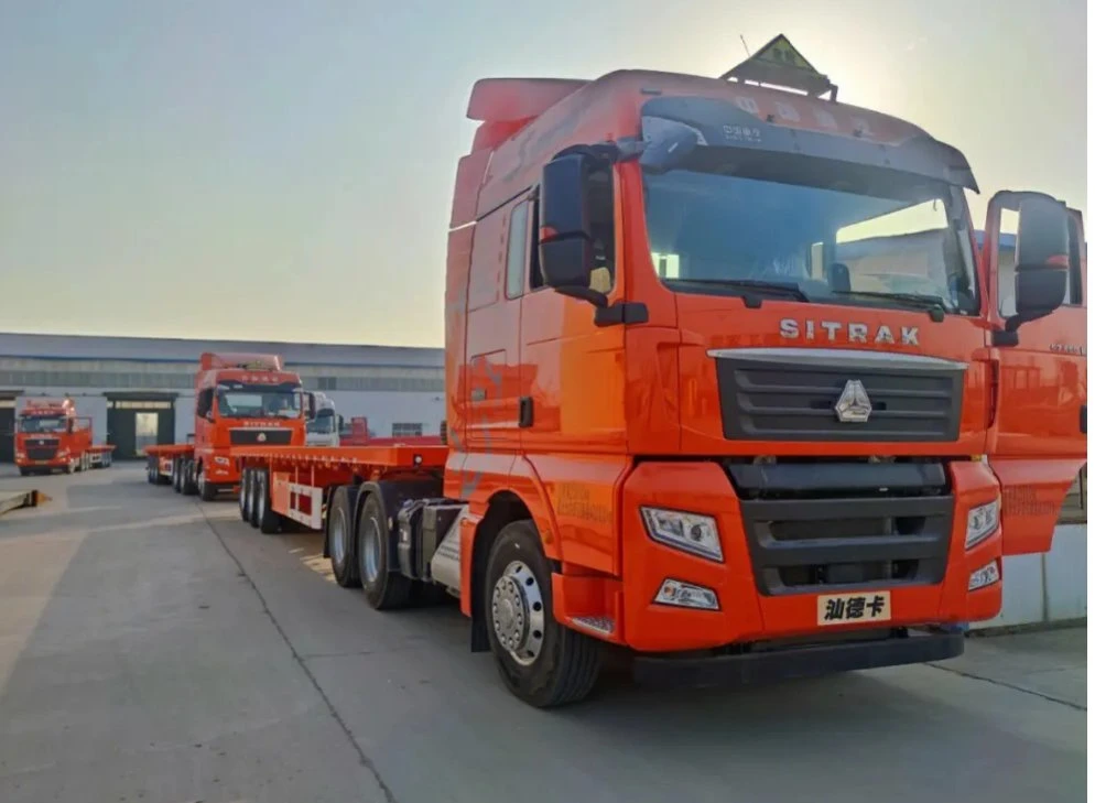 Eje 3 Transporte de bobinas de acero de cama plana de 40 pies de superficie plana de contenedor de remolque semirremolque