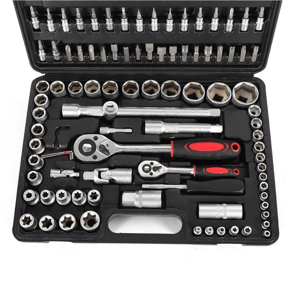 Großhandel Hersteller Cusotmized OEM 108PCS Auto Reparatur Hand Toolbox Kombination Werkzeugbuchsen Schraubenschlüssel Griff Werkzeugsatz