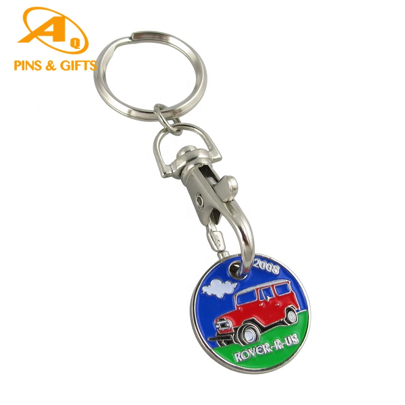 Made in China Custom Caddy Metal Token Gold Enamel Trolley Logo Silver Plating Animal Bull Spain Souvenir Keychain for Gift Coin Keyring