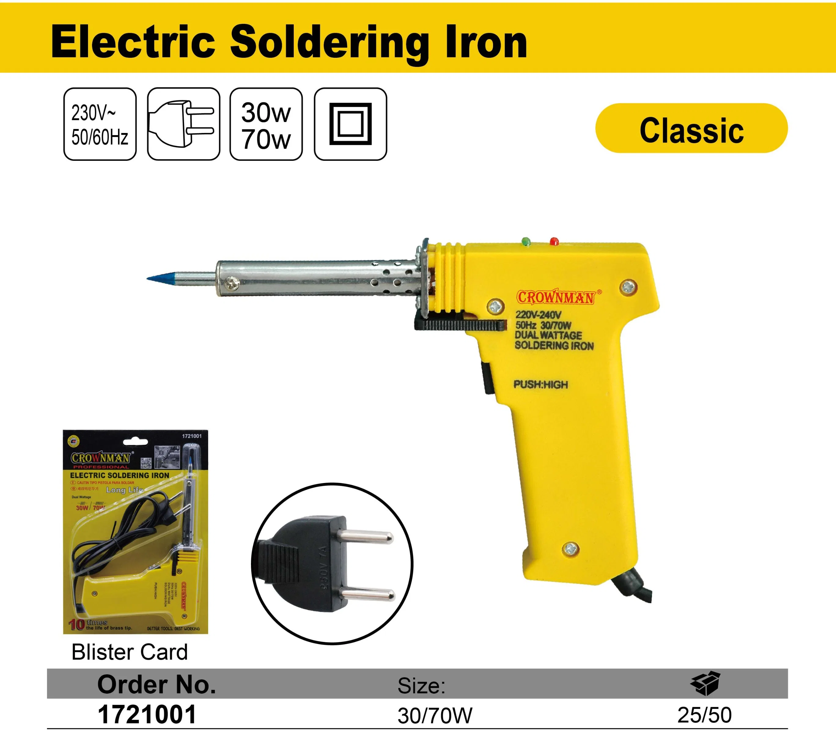 Crownman Electric Tools, 30W/70W Double Power Pistol Type Soldering Iron