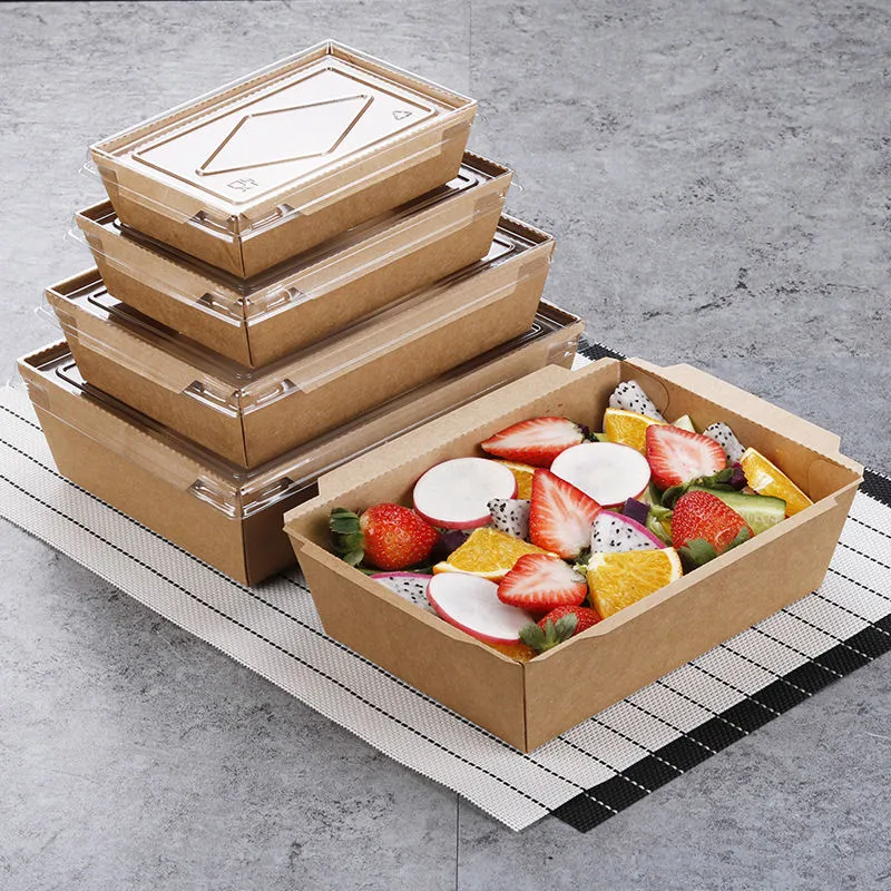 Disposable Kraft Paper Food Salad Container Box Packaging with Drawer Window Divider