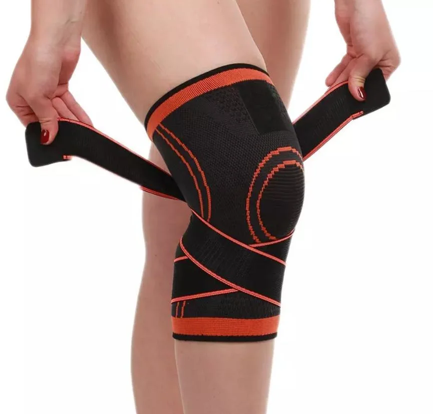 Sport Basketball punto Nylon Spandex compresión rodilla almohadilla con Correas ajustables