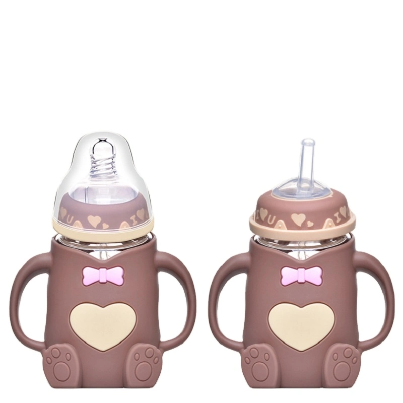 Biberon de bébé en forme d'ours biberon de lait en caoutchouc de silicone Cas