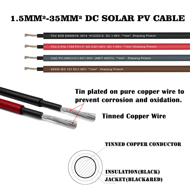 Fast Shipping cable de conectores de panel solar de un solo núcleo PV1-F 1X1.5mm2 Cable de alimentación de CC en stock