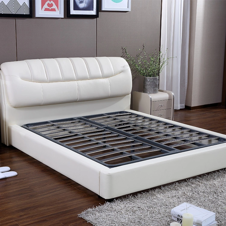 Hotel Solid Wood White King Beds Modern PU Leather Bed