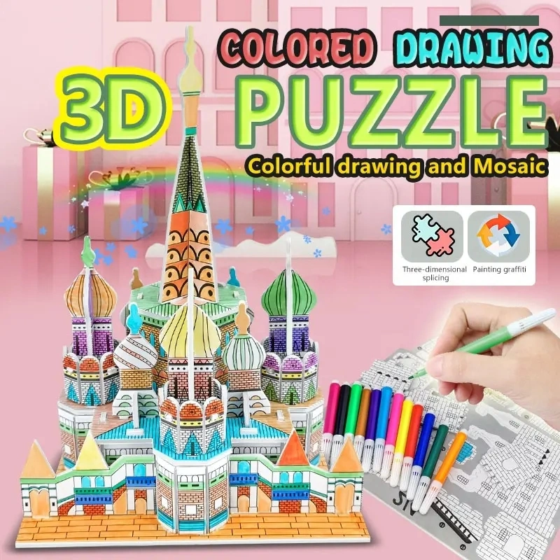 Wholesale/Supplier Interesting Children Intellectual Toys Health Environmental Protection Graffiti 3D Puzzle Model Color Painting Paradise Colored Drawing