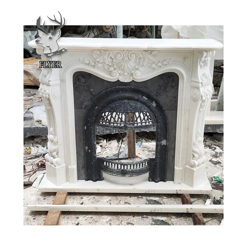 Customized Modern French Home Freestanding Stone Carving Fireplace Surround Polished Natural Green Marble Fireplace Mantel