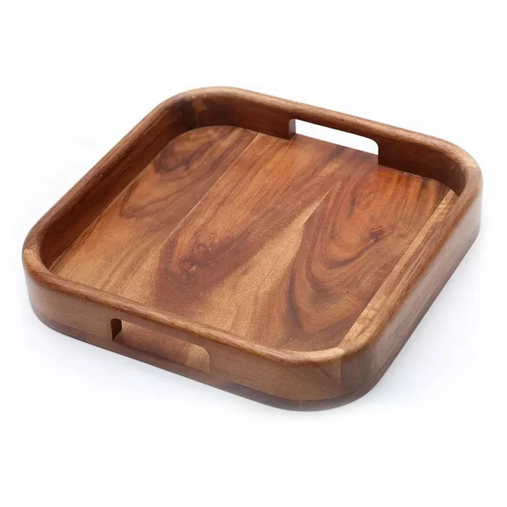 High quality/High cost performance  Square Natural Acacia Wood Serving Tray for Food Fruit Coffee Snack