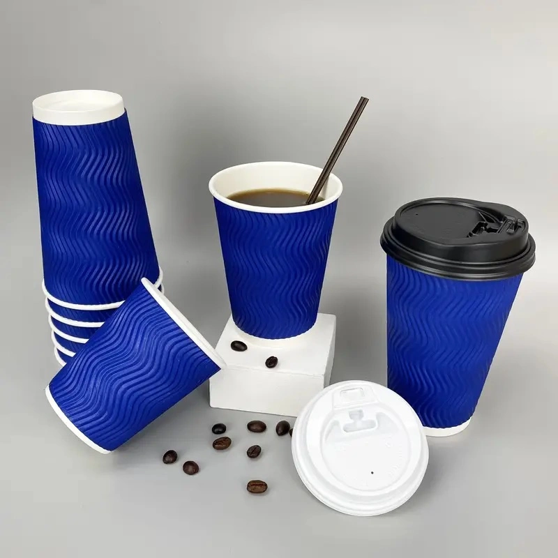 Disposable Paper Cups (16oz) , Multicolor Disposable Coffee Cups, Insulated Corrugated Paper Hot Coffee Cups E-Commerce Exclusive