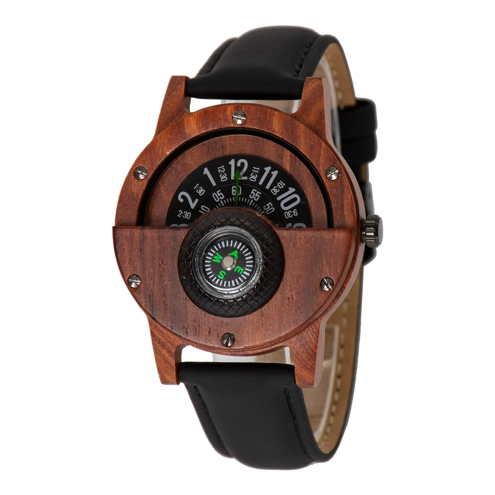 Regarder en bois moderne et élégante avec la boussole Bewell montres au design unique de regarder les hommes avec logo personnalisé montre-bracelet cuir Wach OEM