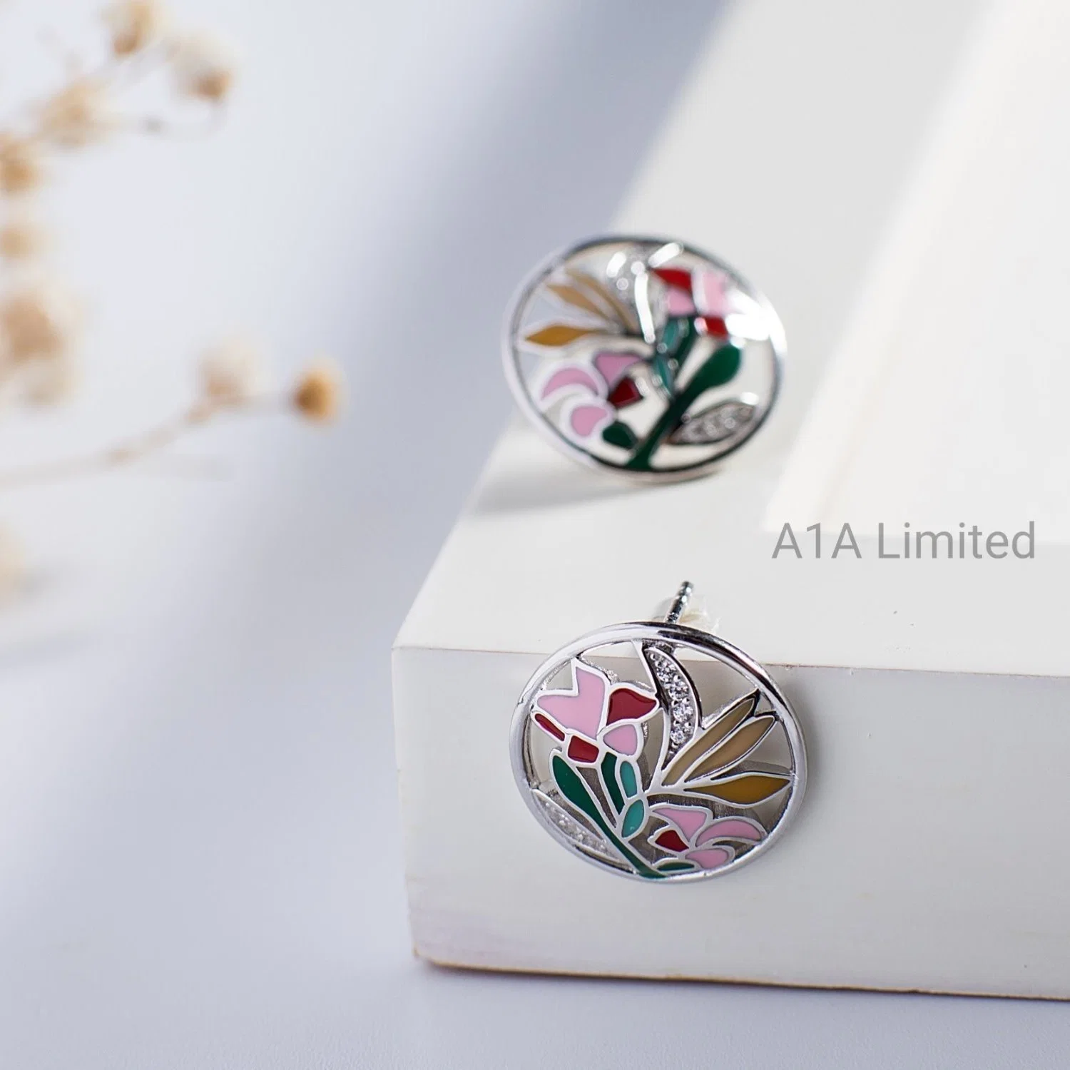 Multi Color New Fashion Flower Design Stud Earrings with Cubic Zircon for Lady 925 Sterling Silver Jwelry