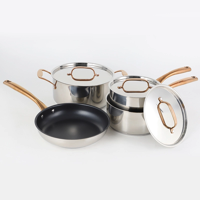 4 PCS Apple Shape Pots Set Cookware Set Kitchen with Golden Handle