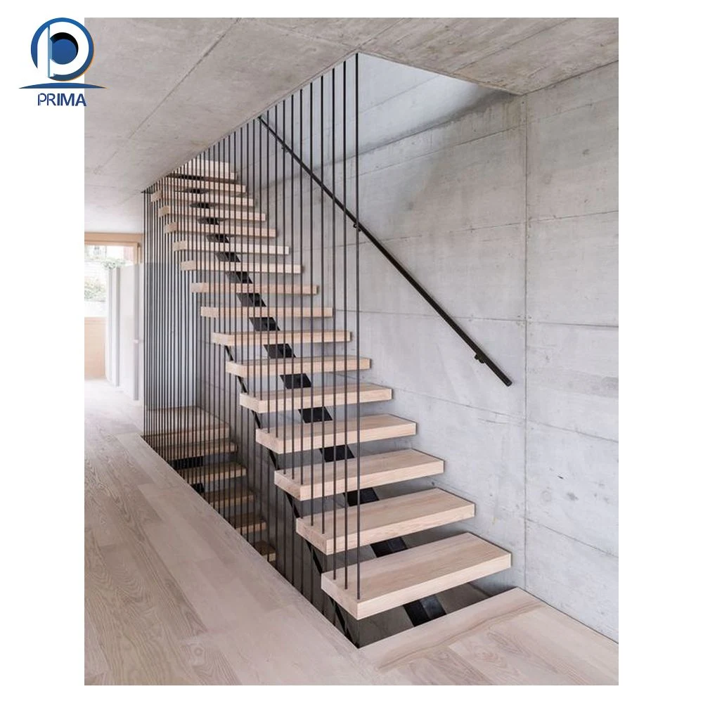 Prima Tempered Glass Panel Floating Stair China Products Invisible Steel Stringer Hot Sell Wooden Floating Staircase with Landing Hidden Cantilever Stairs